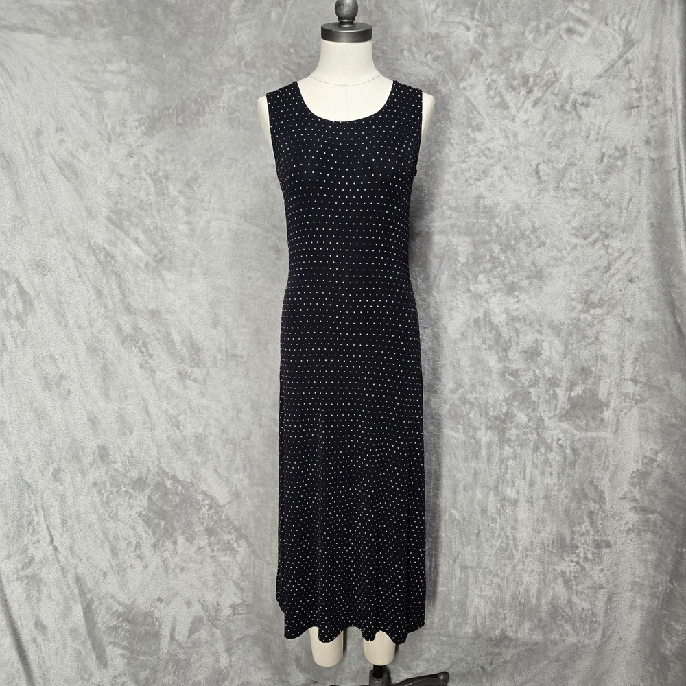 Jostar Maxi Tank Top Dress Womens M Black White Polka Dot Stretchy Vintage USA